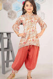 Cream Printed And Sequin Top And Peach Bottom Set For Girls
