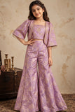 Lavender Palazzo Set with Crop Top And Jacket For Girls