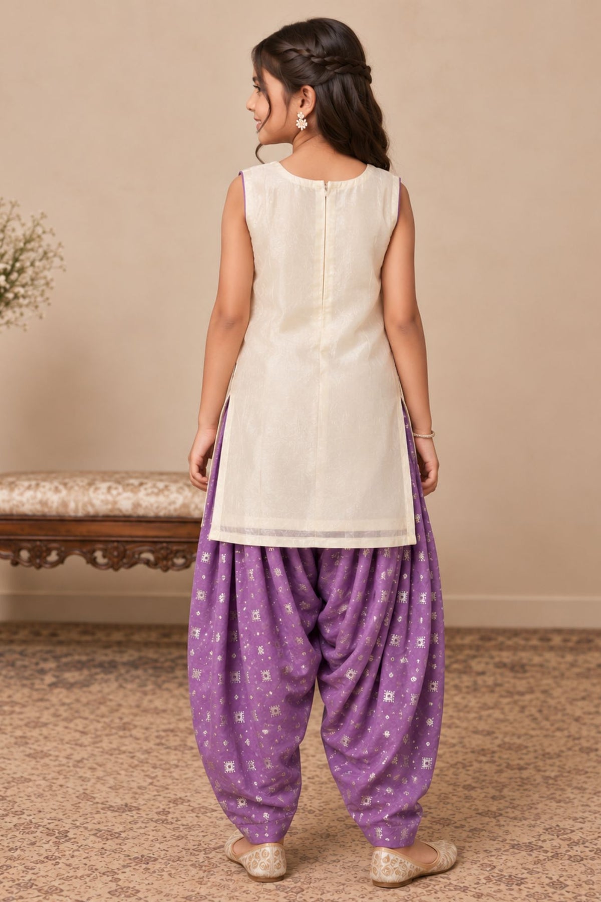 Lavender Embroidered Patiala Set with Dupatta For Girls