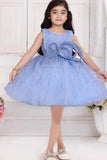 Blue Bow Embellishments Party Wear Frock For Girls