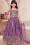 Girls Lavender Embroidered Lehenga Choli Set with Dupatta