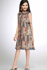 White Motif Printed Casual Frock For Girls