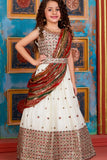 White Embroidered Lehenga Choli with Multicolor Floral Motifs For Girls
