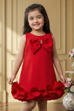 Girls Red Party Dress with Statement Bow And Ruffle Hemline