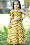 Yellow Floral Printed Lehenga Choli Set for Girls