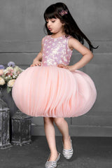 Elegant Peach Ballon Frock With Sequin Work For Girls