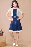 Navy Midi Dress With Lace Shrug For Girls