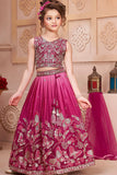 Rani Pink Butterfly Embroidered Lehenga Choli Set For Girls