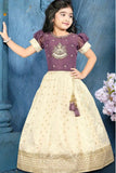 Purple & Cream Zari and Stone Embroidery Pattu Pavadai Set