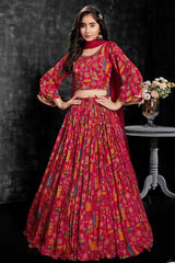 Red Printed And Sequin Work Lehenga Choli For Girls