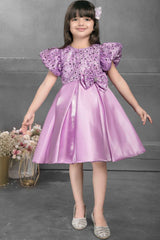 Designer Purple Sequin And Bow Embellished For Girls