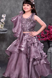 Premium Mauve Shimmer Ruffle Lehenga Set with Sequin Blouse For Girls