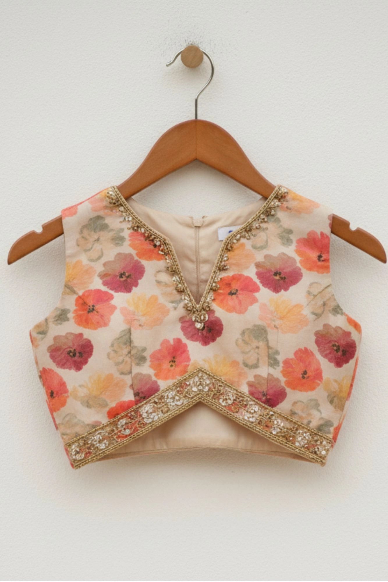 Cream And Red Bloom Floral Lehenga Choli Set For Girls