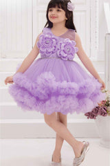 Purple Floral Embellished And Stone Work Party Wear Frock For Girls