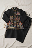 Black Multicolor Embroidered Kurta Set For Boys For Boys