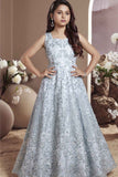 Pastel Blue Embroidered Party Wear Gown With Sequins Work For Girls