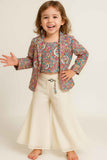 Multicolor Floral Printed Blazer And Crop Top Set with Flared Trousers For Girls