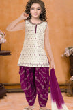 Cream and Wine Patiala Set With Embroidered Kurti And Dupatta For Girls