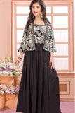 Black Palazzo Set With Embroidered Top And Jacket For Girls