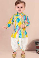 Multicolor Printed Kurta With Dhoti Set For Boys