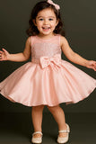 Peach Party Frock With Sequins Work For Girls