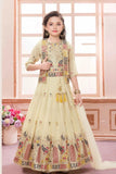 Cream Embroidered Lehenga Choli with Jacket For Girls