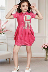 Rani Pink Dress With Crochet Embellished For Girls