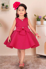 Rani Pink Sleeveless With Bow Embellishment And Stone Frock For Girls