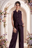 Girls Violet Co-Ord Set With Sleeveless Top And Wide-Leg Pants
