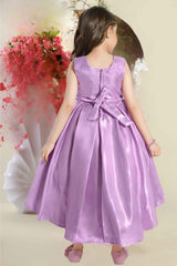 Purple Sleeveless And Floral Embellished Tailback Frock For Girls