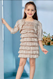 Fawn Layered Party Dress with Matching Shrug For Girls