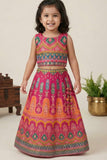Rani Pink and Orange Embroidered Lehenga Choli with Dupatta For Girls