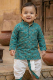 Teal Ethnic Printed Kurta Dhoti Set for Boys