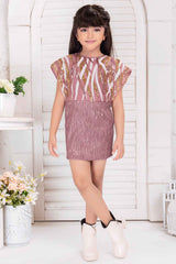 Onion Pink Sleeveless And Sequins Work Party Dress For Girls