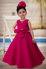 Rani Pink Sleeveless And Bow Embellishment Gown For Girls