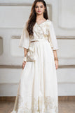 Designer Cream Embroidered Palazzo Set with Potli Bag for Girls