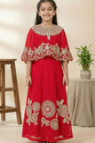 Designer Red Lehenga Choli with Embroidered Cape For Girls