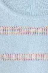 Blue Striped Polo Neck Pullover With Bunny Clip For Girls