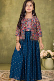 Teal Blue Printed Palazzo Set with Multicolor Jacket For Girls