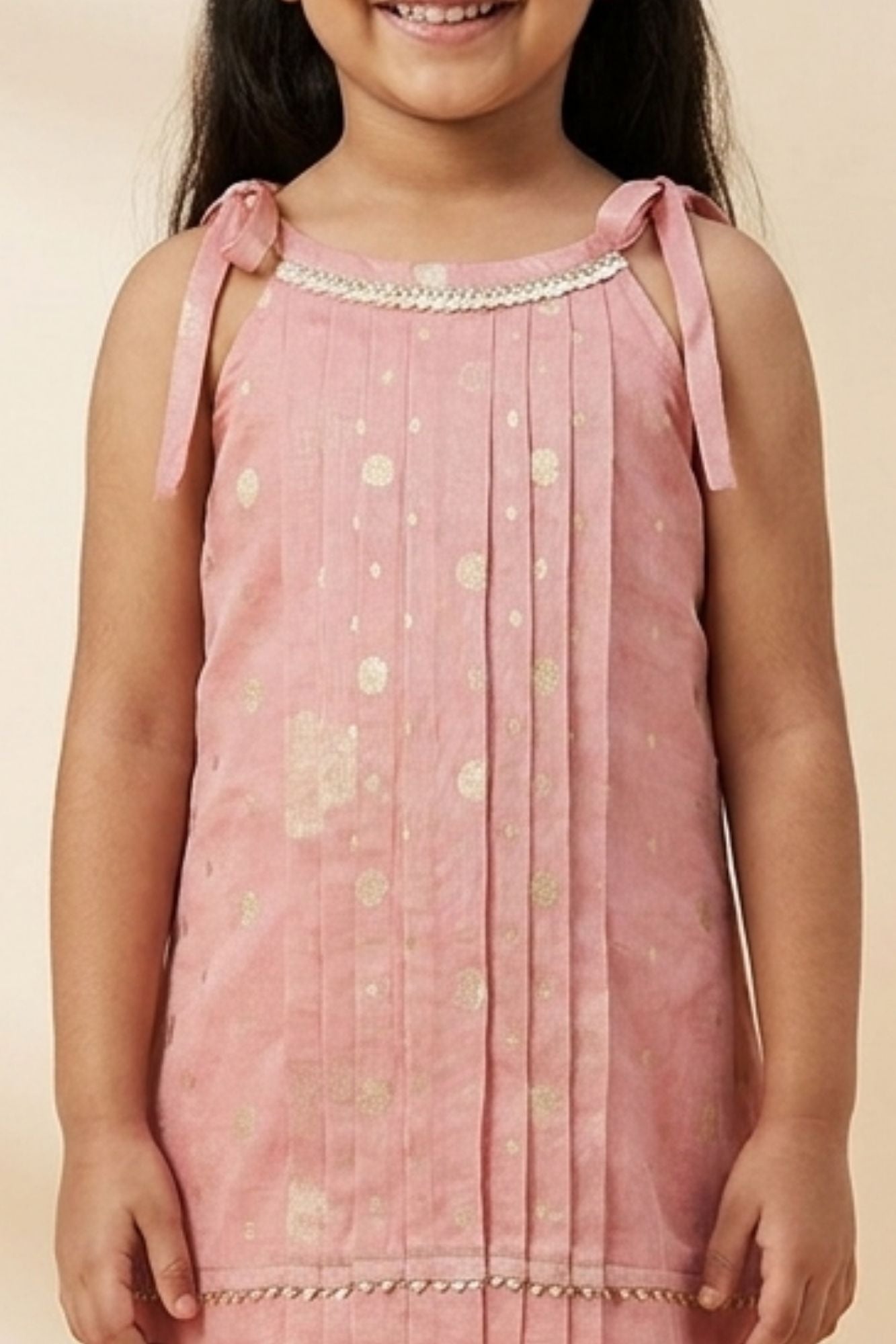 Girls Pink Sleeveless Dress with Pintuck Pleats