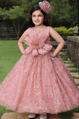 Peach Gown With Floral Embellished And Shimmer For Girls