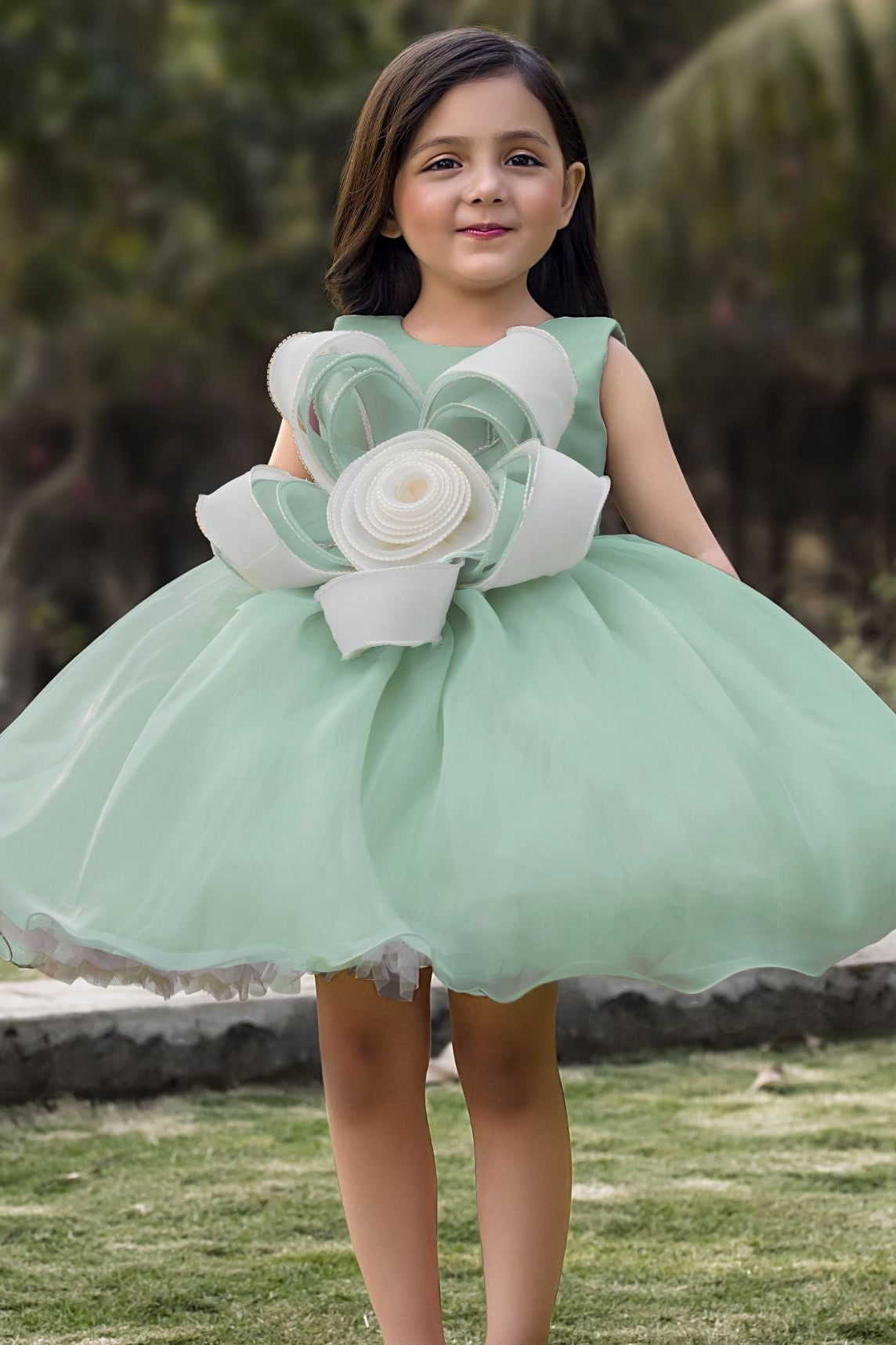 Girls Mint Green Floral Applique Party Dress