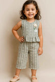 Grey Hakoba Co-ord Set With Frill Detail For Girls