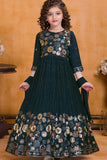 Classic Navy Blue Sequins Embroidery Ethnic Gown For Girl
