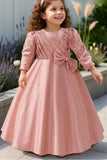 Pastel Pink Satin Party Wear Gown With Sequin Detailing For Girls