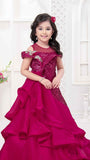 Designer Sequin Rani Pink Multilayer Party Gown For Girls
