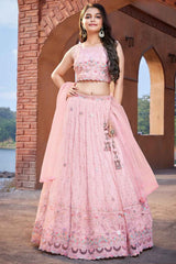 Pink Sequin And Embroidered Lehenga Choli Set For Girls