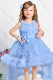 Blue Net Party Wear Tailback Frock Embellished With Floral For Girls - Lagorii Kids