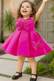 Rani Pink Party Frock With Pearl-Studded Bows For Girls