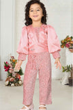 Elegant Pink Sequins Work Pant And Top Partywear Set For Girls